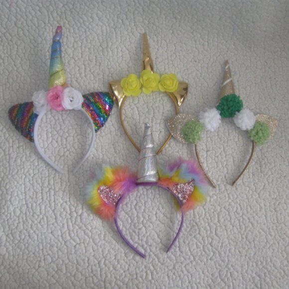 5/$30 Girls Four Piece Unicorn Headband Bundle - Picture 1 of 6
